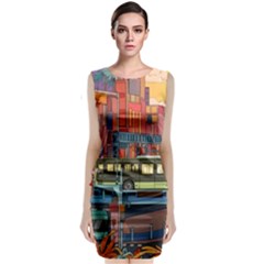 The City Style Bus Fantasy Architecture Art Sleeveless Velvet Midi Dress by Grandong