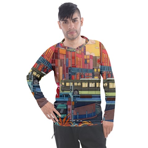 The City Style Bus Fantasy Architecture Art Men s Pique Long Sleeve Tee by Grandong