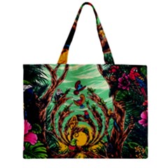 Monkey Tiger Bird Parrot Forest Jungle Style Zipper Mini Tote Bag by Grandong