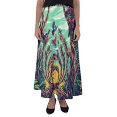 Monkey Tiger Bird Parrot Forest Jungle Style Flared Maxi Skirt by Grandong