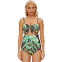 Monkey Tiger Bird Parrot Forest Jungle Style Knot Front One-Piece Swimsuit View1