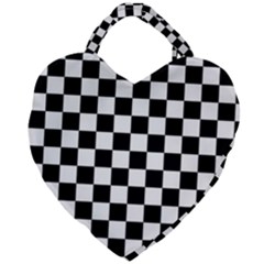 Black White Checker Pattern Checkerboard Giant Heart Shaped Tote by Cowasu