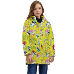 Robot Pattern Lego Kids  Hooded Longline Puffer Jacket by Cowasu