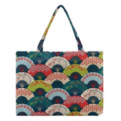 Japanese Fans Bright Pattern Medium Tote Bag by Cowasu