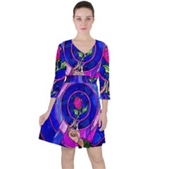 Stained Glass Rose Quarter Sleeve Ruffle Waist Dress by Cowasu