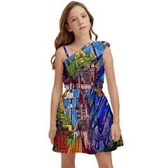 Beauty Stained Glass Castle Building Kids  One Shoulder Party Dress by Cowasu