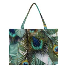 Peacock Feathers Feather Blue Green Medium Tote Bag by Cowasu