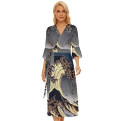 The Great Wave Off Kanagawa Japan Japanese Waves Midsummer Wrap Dress by Cowasu