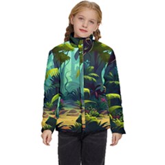 Rainforest Jungle Cartoon Animation Background Kids  Puffer Bubble Jacket Coat by Ndabl3x