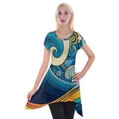 Waves Wave Ocean Sea Abstract Whimsical Abstract Art Short Sleeve Side Drop Tunic by Ndabl3x