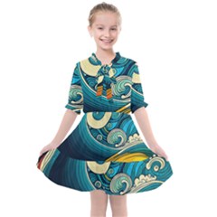 Waves Wave Ocean Sea Abstract Whimsical Abstract Art Kids  All Frills Chiffon Dress by Ndabl3x