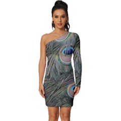 Peacock Feathers Peacock Bird Feathers Long Sleeve One Shoulder Mini Dress by Ndabl3x