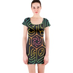 Circuit Hexagonal Geometric Pattern Background Pattern Short Sleeve Bodycon Dress by Ndabl3x