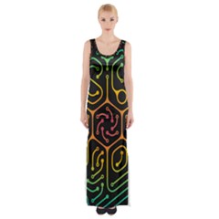 Circuit Hexagonal Geometric Pattern Background Pattern Thigh Split Maxi Dress by Ndabl3x