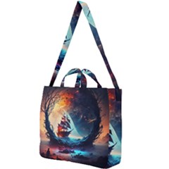 Tree Planet Moon Square Shoulder Tote Bag by Ndabl3x