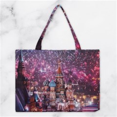 Moscow Kremlin Saint Basils Cathedral Architecture  Building Cityscape Night Fireworks Medium Tote Bag by Cowasu