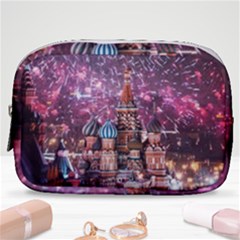 Moscow Kremlin Saint Basils Cathedral Architecture  Building Cityscape Night Fireworks Make Up Pouch (small) by Cowasu