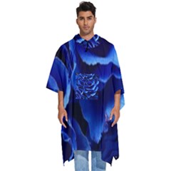 Blue Roses Flowers Plant Romance Blossom Bloom Nature Flora Petals Men s Hooded Rain Ponchos by Cowasu