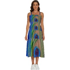 Blue Peacock Feather Sleeveless Shoulder Straps Boho Dress by Amaryn4rt