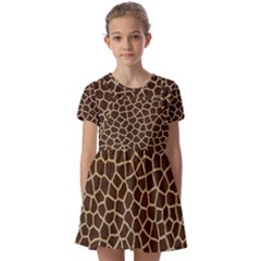 Giraffe Animal Print Skin Fur Kids  Short Sleeve Pinafore Style Dress by Amaryn4rt