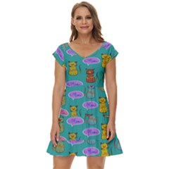 Meow Cat Pattern Short Sleeve Tiered Mini Dress by Amaryn4rt