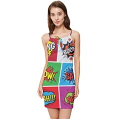 Pop Art Comic Vector Speech Cartoon Bubbles Popart Style With Humor Text Boom Bang Bubbling Expressi Summer Tie Front Dress by Amaryn4rt