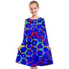 Blue Bee Hive Pattern Kids  Midi Sailor Dress by Amaryn4rt