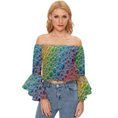 Bubbles Rainbow Colourful Colors Off Shoulder Flutter Bell Sleeve Top by Amaryn4rt