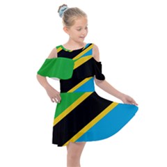 Flag Of Tanzania Kids  Shoulder Cutout Chiffon Dress by Amaryn4rt