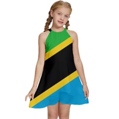 Flag Of Tanzania Kids  Halter Collar Waist Tie Chiffon Dress by Amaryn4rt