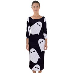 Ghost Halloween Pattern Quarter Sleeve Midi Bodycon Dress by Amaryn4rt