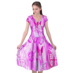 Butterfly Cut Out Pattern Colorful Colors Cap Sleeve Wrap Front Dress by Simbadda