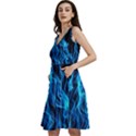 Digitally Created Blue Flames Of Fire Sleeveless V-neck skater dress View2