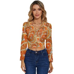 Oranges Background Texture Pattern Long Sleeve V-neck Top by Simbadda