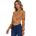 Oranges Background Texture Pattern Long Sleeve V-Neck Top View2