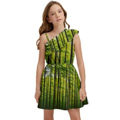 Green Forest Jungle Trees Nature Sunny Kids  One Shoulder Party Dress by Ravend