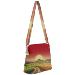 Landscape Sunset Orange Sky Pathway Art Zipper Messenger Bag by Ravend