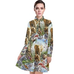 Beautiful Jungle Animals Long Sleeve Chiffon Shirt Dress by Ravend