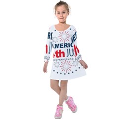 Independence Day Usa Kids  Long Sleeve Velvet Dress by Ravend