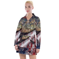 Independence Day Background Abstract Grunge American Flag Women s Long Sleeve Casual Dress by Ravend