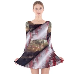 Independence Day Background Abstract Grunge American Flag Long Sleeve Velvet Skater Dress by Ravend