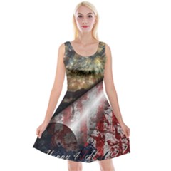 Independence Day Background Abstract Grunge American Flag Reversible Velvet Sleeveless Dress by Ravend