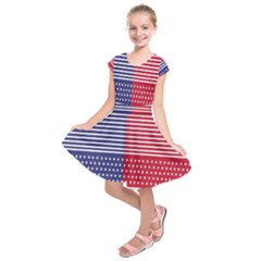 American Flag Patriot Red White Kids  Short Sleeve Dress by Celenk