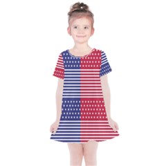 American Flag Patriot Red White Kids  Simple Cotton Dress by Celenk