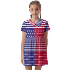 American Flag Patriot Red White Kids  Asymmetric Collar Dress by Celenk