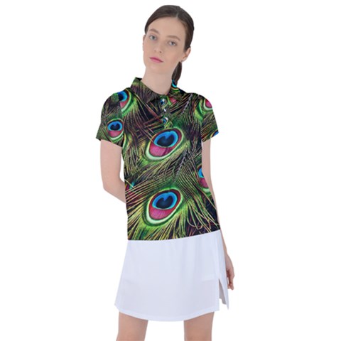 Peacock Feathers Color Plumage Women s Polo Tee by Celenk