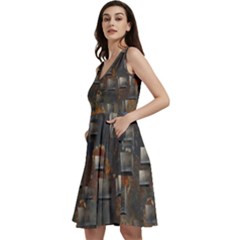 Background Metal Pattern Texture Sleeveless V-neck Skater Dress With Pockets by Celenk