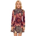 Flowers Pattern Long Sleeve Velour Longline Dress View1