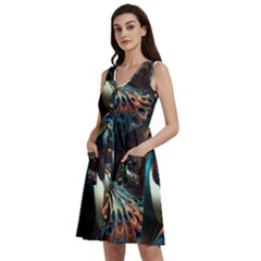 Colorful Peacock Bird Feathers Sleeveless Dress With Pocket by Vaneshop