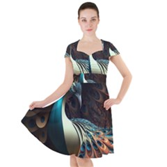 Colorful Peacock Bird Feathers Cap Sleeve Midi Dress by Vaneshop